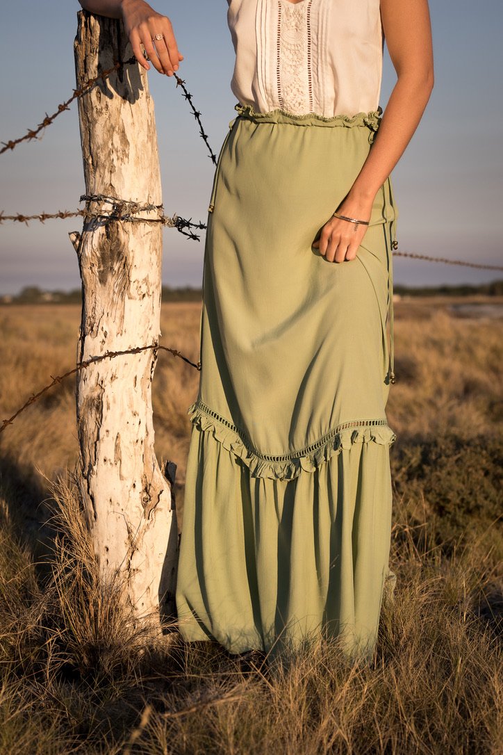 Unfurl Maxi Tiered Skirt / Midi Dress in Sage