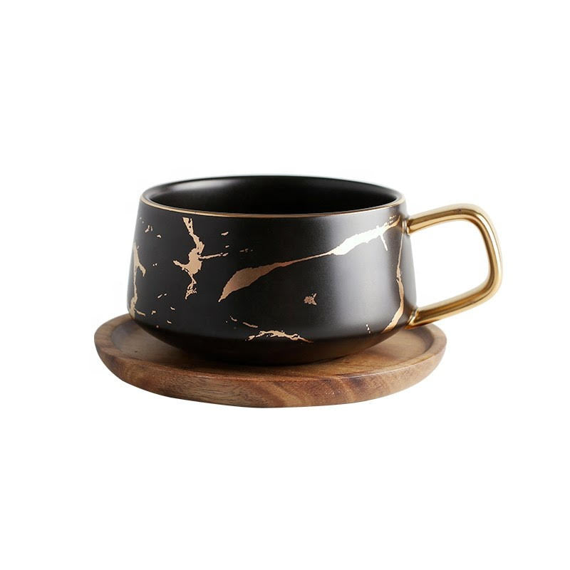 Black Marble Cup with Saucer